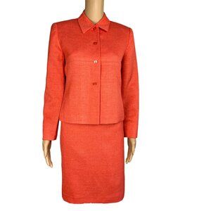 KASPER ASL 2PC Orange Polyester Lined Shawl Collar Skirt Suit Size 2P